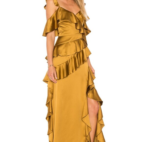 Gorgeous Deep Gold AMUR Pearl Ruffle Gown - Size 4